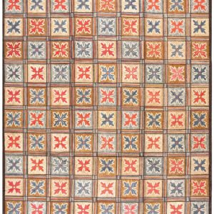 Extraordinary Red-Blue 4 Star Motif Design Contemporary American Hooked Rug