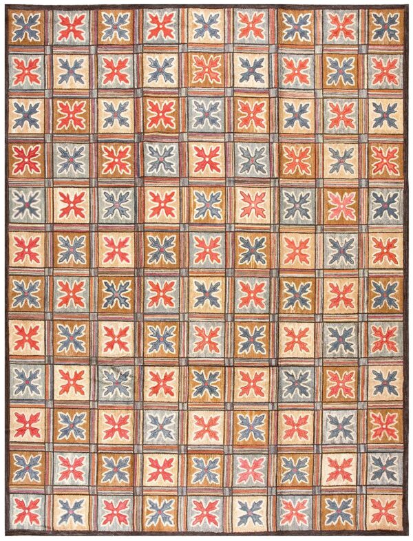 Extraordinary red-blue 4 star motif design contemporary american hooked rug 1 Extraordinary red-blue 4 star motif design contemporary american hooked rug