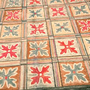 Extraordinary Red-Blue 4 Star Motif Design Contemporary American Hooked Rug - detail view 1