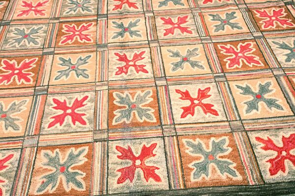 Extraordinary red-blue 4 star motif design contemporary american hooked rug 2 Extraordinary red-blue 4 star motif design contemporary american hooked rug - detail view 1