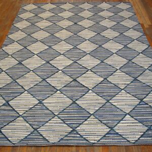 Handmade Blue-Gray Diamond Contemporary American Rag Rug 6'x9' Cotton Carpet - detail view 1