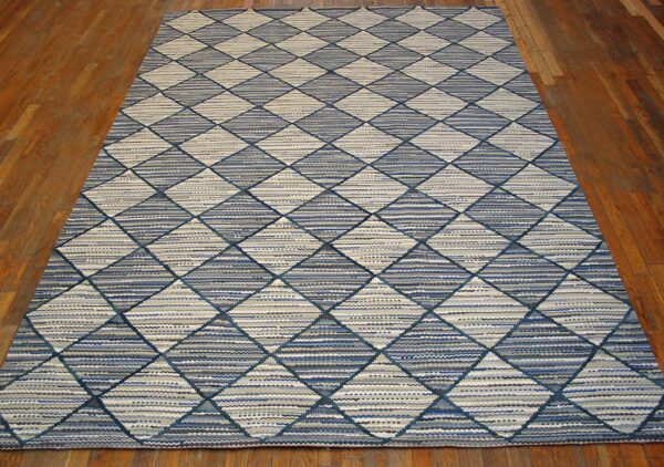 Handmade blue-gray diamond contemporary american rag rug 6'x9' cotton carpet 2 Handmade blue-gray diamond contemporary american rag rug 6'x9' cotton carpet - detail view 1