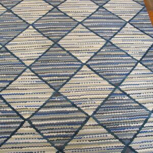 Handmade Blue-Gray Diamond Contemporary American Rag Rug 6'x9' Cotton Carpet - detail view 2