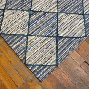 Handmade Blue-Gray Diamond Contemporary American Rag Rug 6'x9' Cotton Carpet - detail view 3