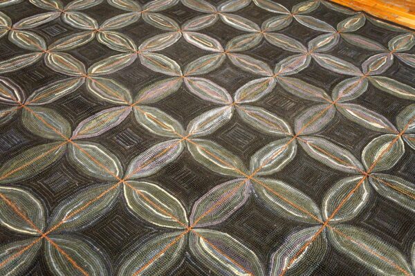 Impressive black color a folk art style contemporary american hooked rug 4 Impressive black color a folk art style contemporary american hooked rug - detail view 3