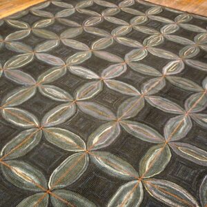 Impressive Black Color a Folk Art Style Contemporary American Hooked Rug - detail view 4