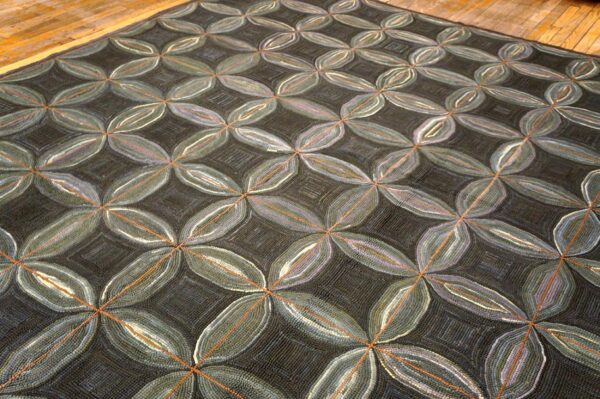 Impressive black color a folk art style contemporary american hooked rug 5 Impressive black color a folk art style contemporary american hooked rug - detail view 4
