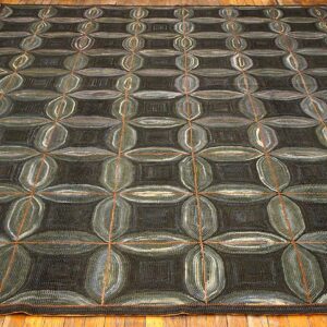 Impressive Black Ground Color a Folk Art Style Contemporary American Hooked Rug - detail view 1