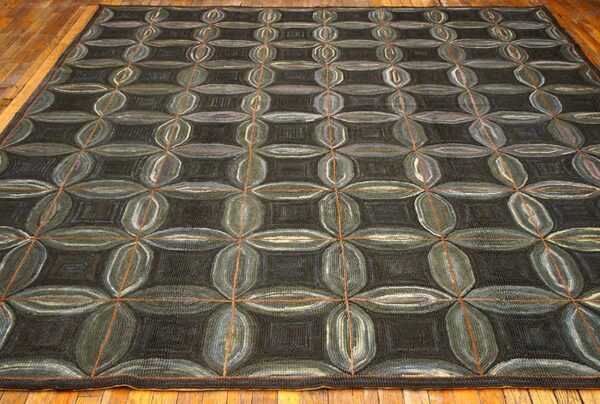 Impressive black ground color a folk art style contemporary american hooked rug 2 Impressive black ground color a folk art style contemporary american hooked rug - detail view 1