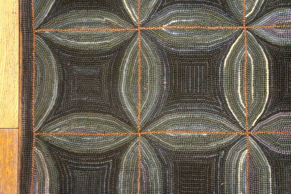 Impressive black ground color a folk art style contemporary american hooked rug 3 Impressive black ground color a folk art style contemporary american hooked rug - detail view 2