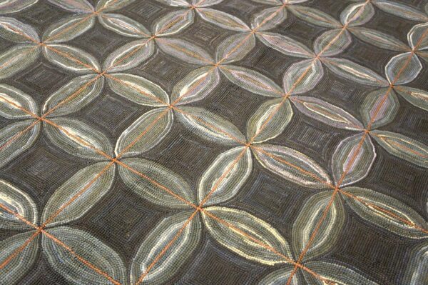 Impressive black ground color a folk art style contemporary american hooked rug 6 Impressive black ground color a folk art style contemporary american hooked rug - detail view 5