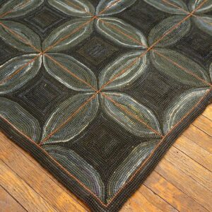 Impressive Black Ground Color a Folk Art Style Contemporary American Hooked Rug - detail view 6