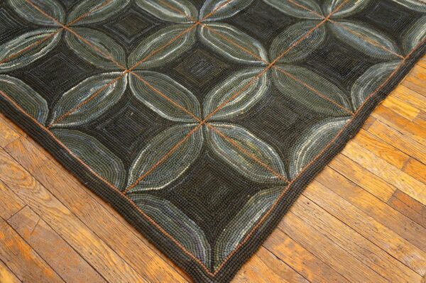 Impressive black ground color a folk art style contemporary american hooked rug 7 Impressive black ground color a folk art style contemporary american hooked rug - detail view 6