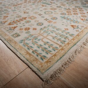 Ivory Oushak rug corner willow-tree detail