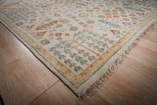 Ivory oushak rug corner willow-tree detail