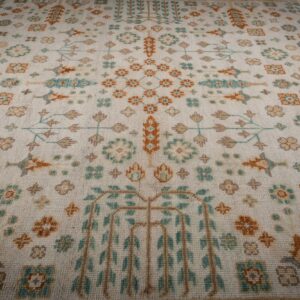 Ivory Oushak rug allover floral field detail