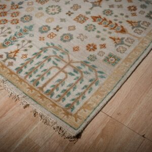 Ivory Oushak rug top-down allover field detail
