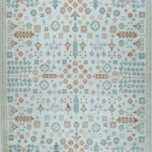 Ivory Oushak floral hand-knotted wool area rug, full overhead view