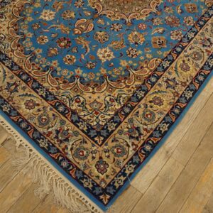 Mid 20th Century Blue Medallion Isfahan Carpet with Silk Highlights Wool Knotted - detail view 2
