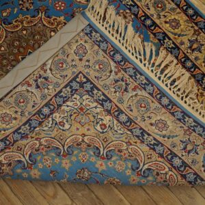 Mid 20th Century Blue Medallion Isfahan Carpet with Silk Highlights Wool Knotted - detail view 3