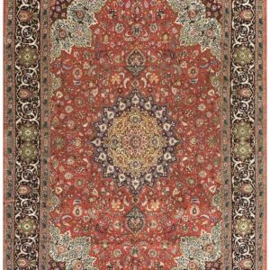 Mid 20th Century Red Rust Ground Medallion Antique Tabriz Handknotted Wool Rug