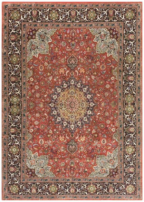 Mid 20th century red rust ground medallion antique tabriz handknotted wool rug