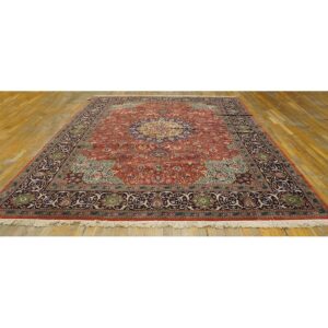 Mid 20th Century Red Rust Ground Medallion Antique Tabriz Handknotted Wool Rug - detail view 1