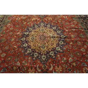 Mid 20th Century Red Rust Ground Medallion Antique Tabriz Handknotted Wool Rug - detail view 2