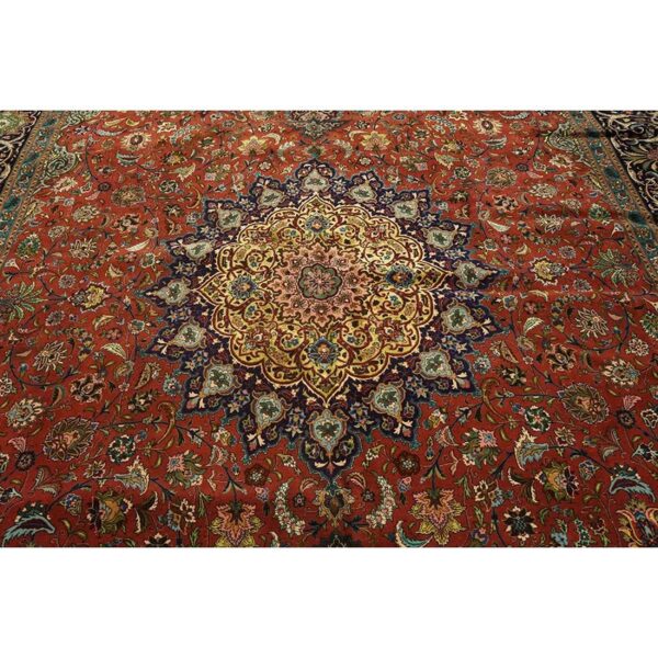 Mid 20th century red rust ground medallion antique tabriz handknotted wool rug - detail view 2