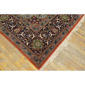 Mid 20th Century Red Rust Ground Medallion Antique Tabriz Handknotted Wool Rug - detail view 3