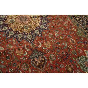 Mid 20th Century Red Rust Ground Medallion Antique Tabriz Handknotted Wool Rug - detail view 4