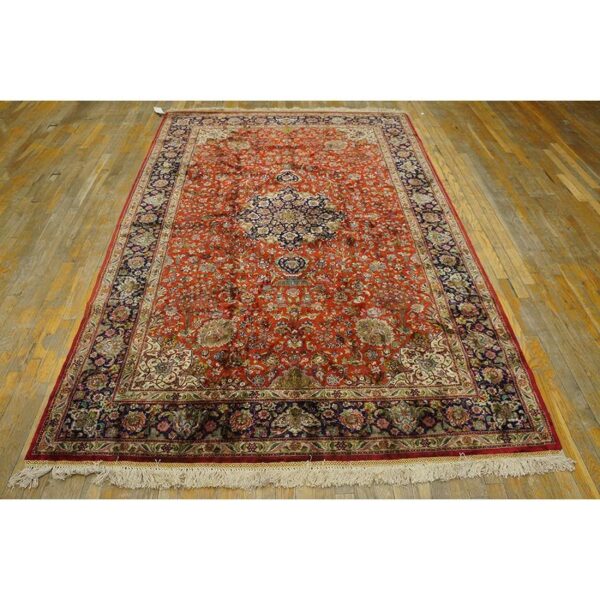 Mid 20th century small traditional rust floral antique tabriz knotted wool rug 2 Mid 20th century small traditional rust floral antique tabriz knotted wool rug - detail view 1
