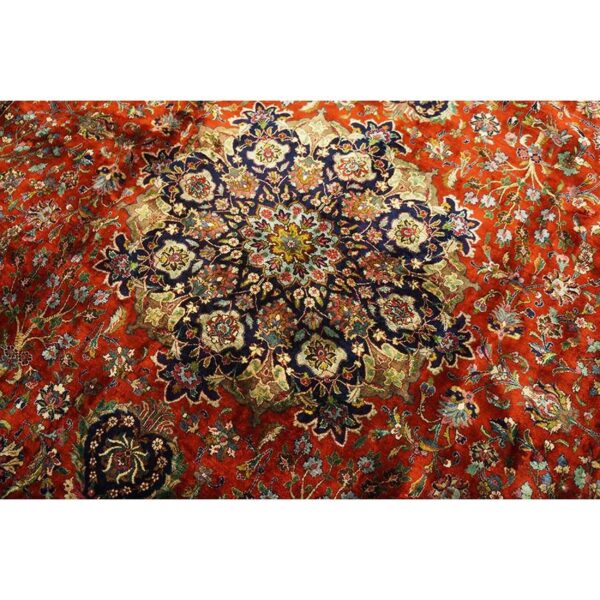 Mid 20th century small traditional rust floral antique tabriz knotted wool rug 4 Mid 20th century small traditional rust floral antique tabriz knotted wool rug - detail view 3