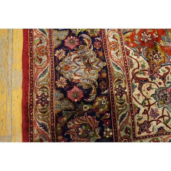 Mid 20th century small traditional rust floral antique tabriz knotted wool rug 5 Mid 20th century small traditional rust floral antique tabriz knotted wool rug - detail view 4