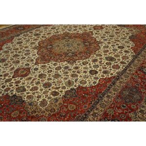 Mid Century Modern Antique Beige Floral Traditional Moud Handknotted Wool Rug - detail view 1