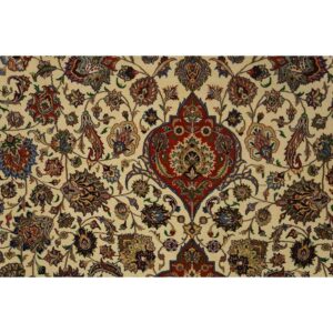 Mid Century Modern Antique Beige Floral Traditional Moud Handknotted Wool Rug - detail view 3