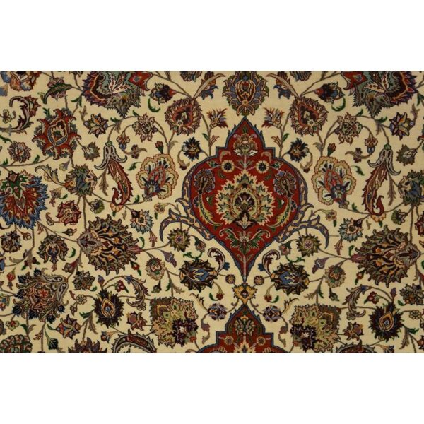 Mid century modern antique beige floral traditional moud handknotted wool rug 4 Mid century modern antique beige floral traditional moud handknotted wool rug - detail view 3