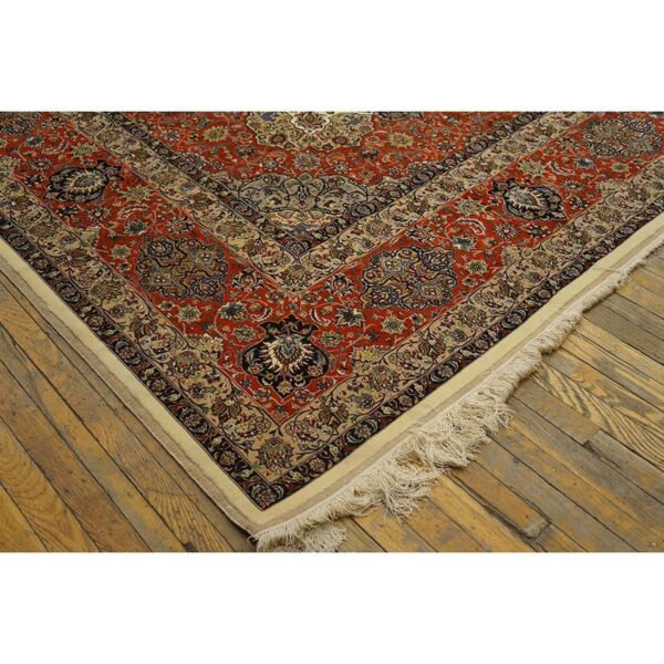 Mid century modern antique beige floral traditional moud handknotted wool rug 5 Mid century modern antique beige floral traditional moud handknotted wool rug - detail view 4