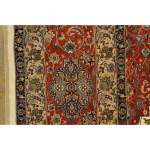Mid Century Modern Antique Beige Floral Traditional Moud Handknotted Wool Rug - detail view 5