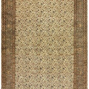 Mid Century Modern Beige Fine Floral Large Scale Antique Tabriz Knotted Wool Rug