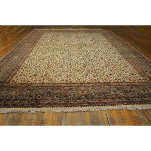 Mid Century Modern Beige Fine Floral Large Scale Antique Tabriz Knotted Wool Rug - detail view 1