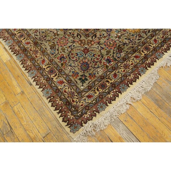 Mid century modern beige fine floral large scale antique tabriz knotted wool rug 3 Mid century modern beige fine floral large scale antique tabriz knotted wool rug - detail view 2