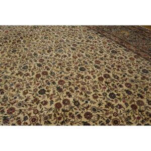 Mid Century Modern Beige Fine Floral Large Scale Antique Tabriz Knotted Wool Rug - detail view 3