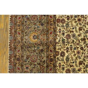Mid Century Modern Beige Fine Floral Large Scale Antique Tabriz Knotted Wool Rug - detail view 4