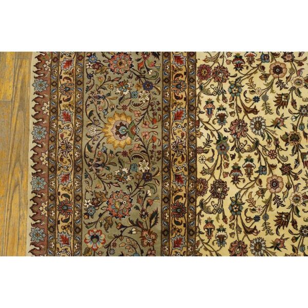 Mid century modern beige fine floral large scale antique tabriz knotted wool rug 5 Mid century modern beige fine floral large scale antique tabriz knotted wool rug - detail view 4
