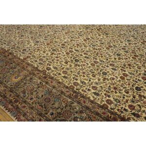 Mid Century Modern Beige Fine Floral Large Scale Antique Tabriz Knotted Wool Rug - detail view 5