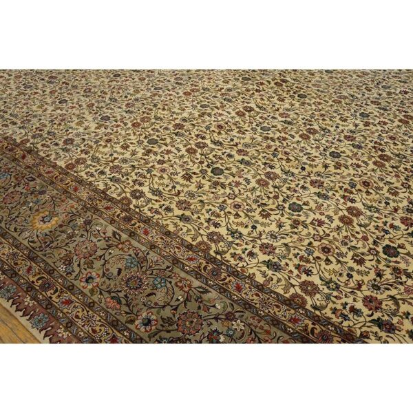 Mid century modern beige fine floral large scale antique tabriz knotted wool rug 6 Mid century modern beige fine floral large scale antique tabriz knotted wool rug - detail view 5
