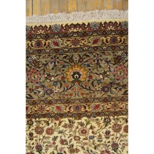 Mid Century Modern Beige Fine Floral Large Scale Antique Tabriz Knotted Wool Rug - detail view 6