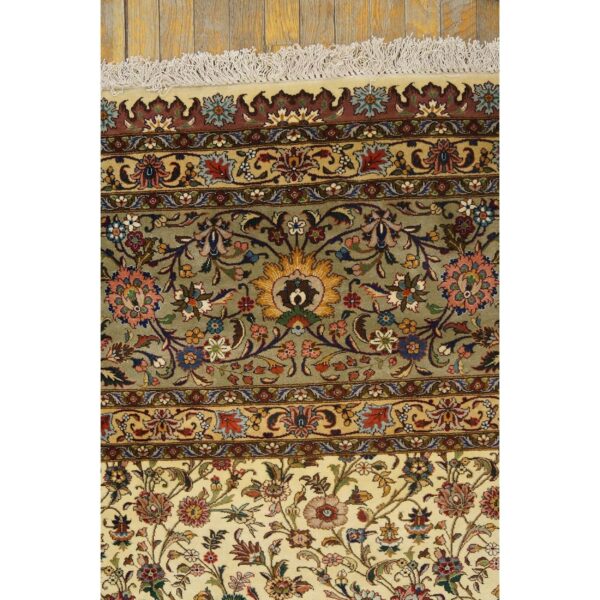 Mid century modern beige fine floral large scale antique tabriz knotted wool rug 7 Mid century modern beige fine floral large scale antique tabriz knotted wool rug - detail view 6