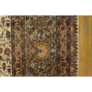 Mid Century Modern Beige Fine Floral Large Scale Antique Tabriz Knotted Wool Rug - detail view 7